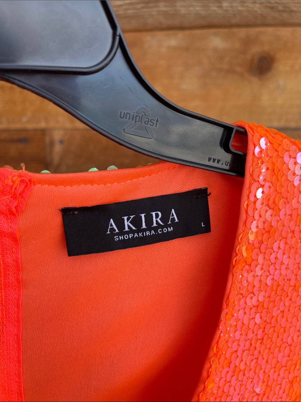 AKIRA Neon Orange Sequin Deep V Long Sleeve Gown - Picture 3 of 5